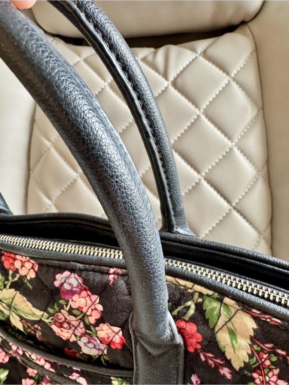 Vera Bradley Black Quilted Tote with Pink & Green Floral Print - Picture 2 of 7